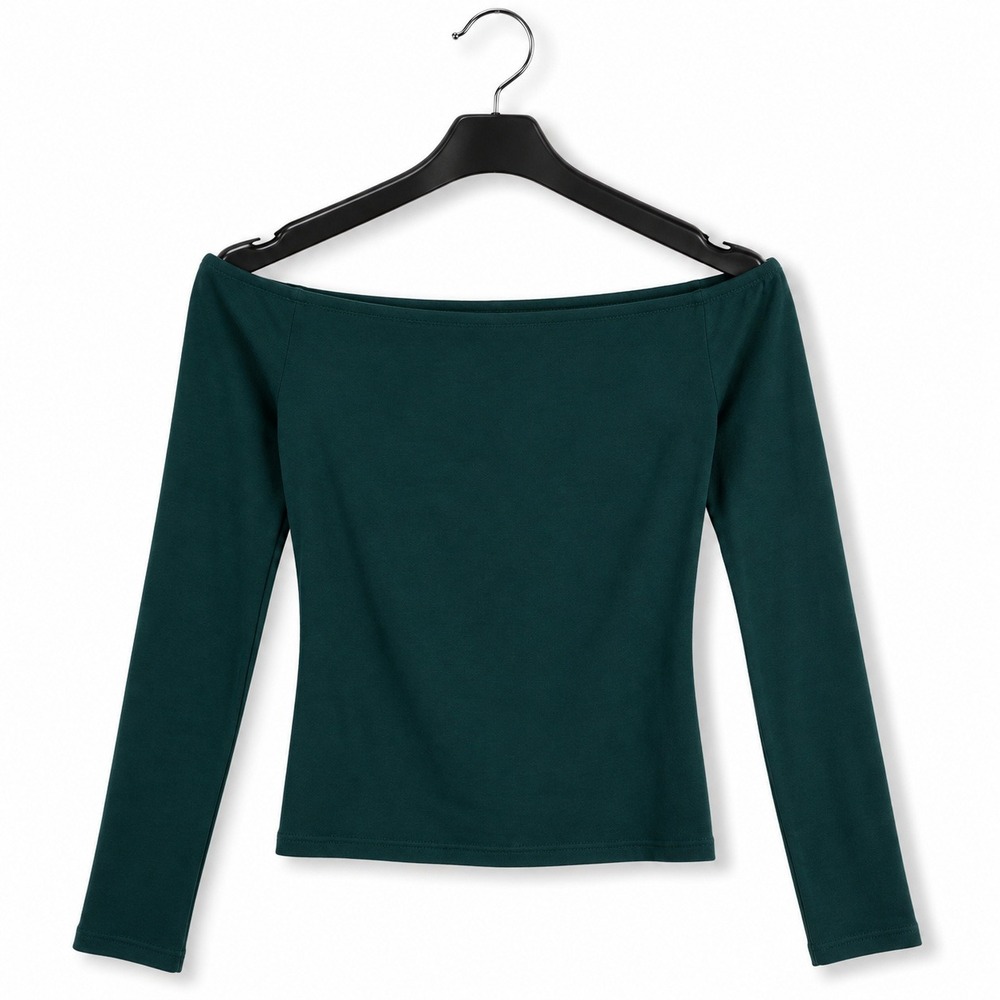 BP Off Shoulder Crop Top Womens XS Hunter Green Long Sleeve Boat Neck Festival
